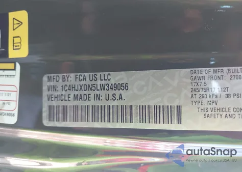 2020 Jeep Wrangler Unlimited Sport 4X4 z USA, uszkodzony, nr VIN 1C4HJXDN5LW349056